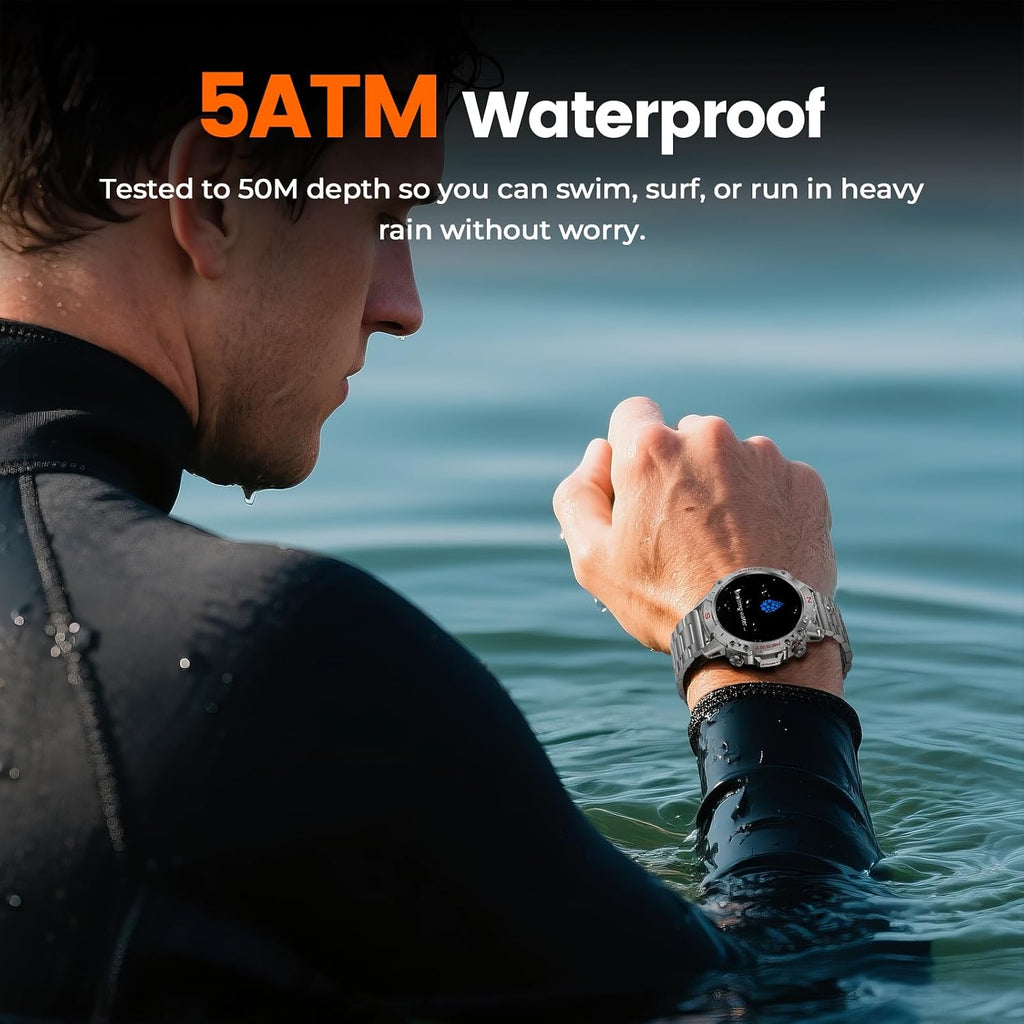 Reloj inteligente plateado para hombre, AMOLED de 1.43 pulgadas