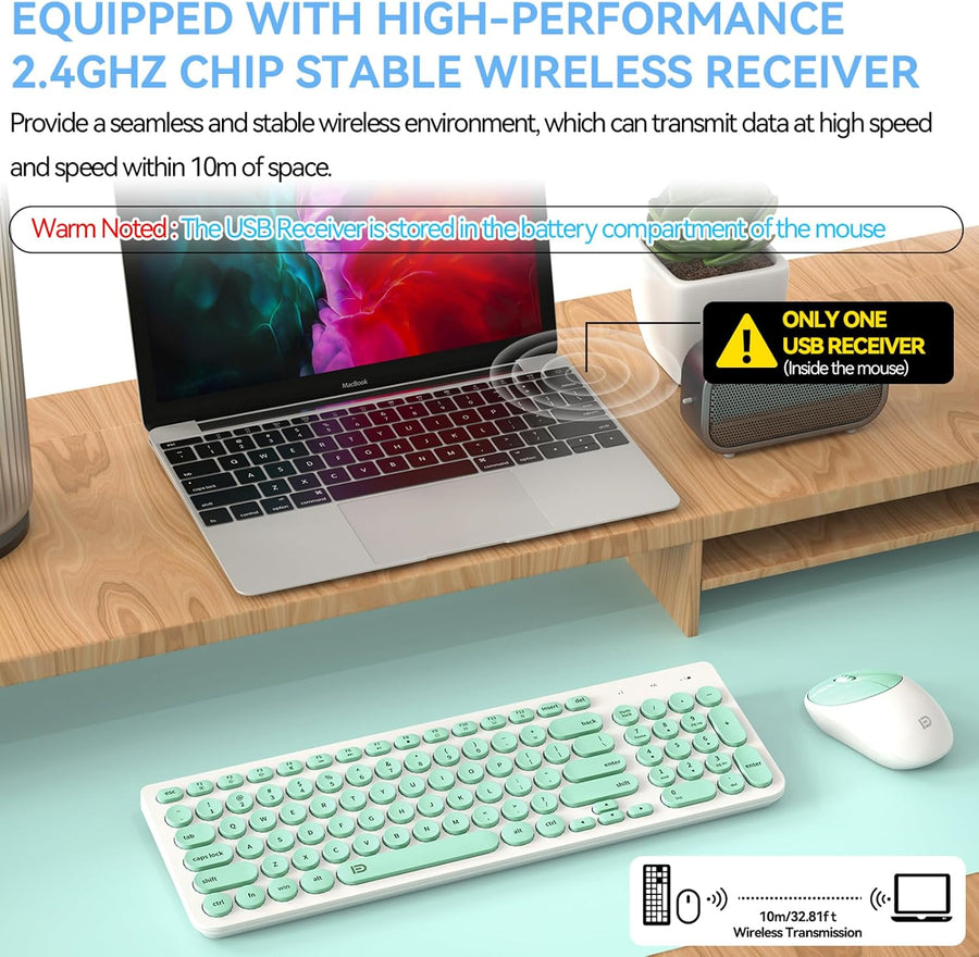 FD Combo de teclado y mouse inalámbricos, USB de 2.4 GHz, lindas te...