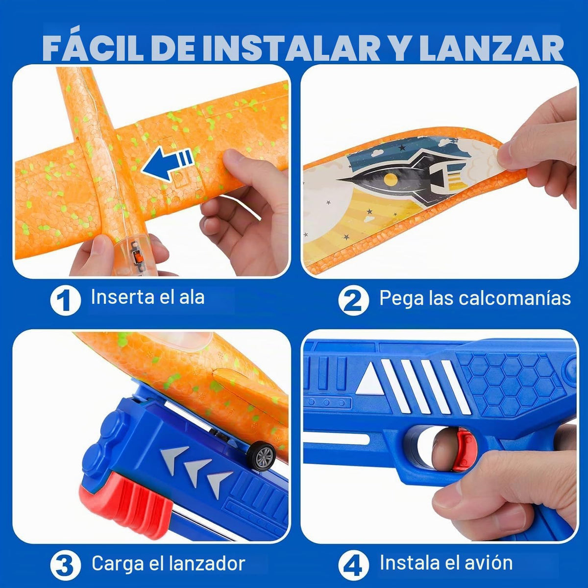 Paquete de 3 lanzadores de aviones de espuma de 12.6 pulgadas con 3 calcomanías de bricolaje, avión LED planeador, juguetes para niños y niñas de 4, 5, 6, 7, 8, 9, 10, 11, 12 años