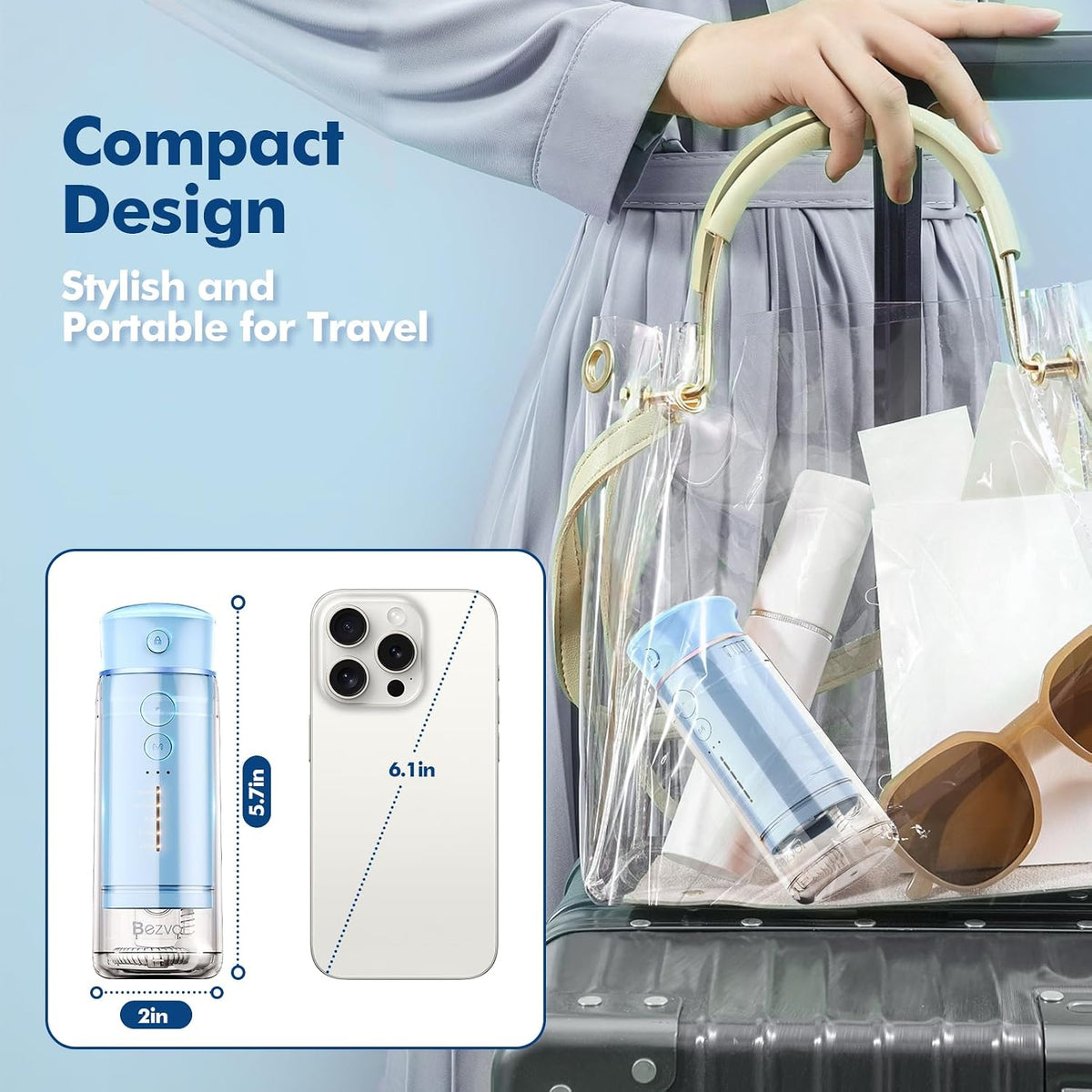 Bezvoi Mini irrigador dental portátil para viajes, 5 modos de hilo dental