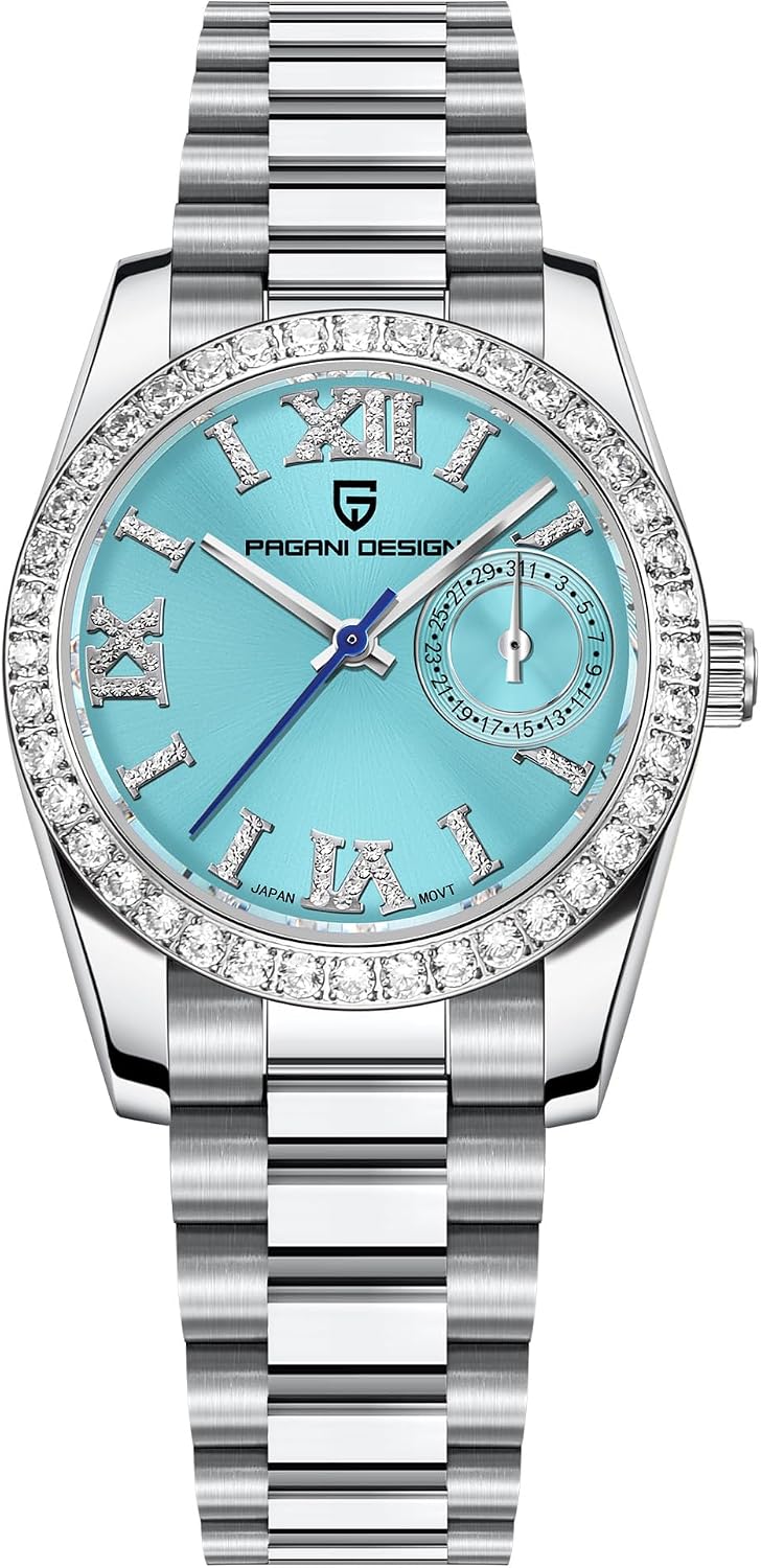 HaiQin Pagani Design - Reloj de cuarzo elegante para mujer, serie de diamantes, correa de acero inoxidable, movimiento japonés, impermeable, ligero, reloj de pulsera de lujo con fecha