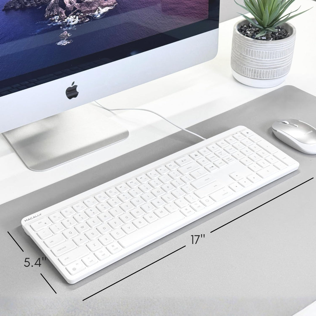 Macally Teclado USB C con cable para Mac (USB C + USB A) - Teclado...