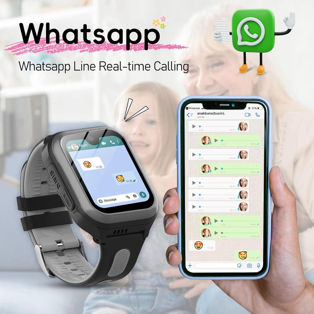 Wonlex - Reloj inteligente con GPS 4G para niños, pantalla táctil AMOLED de 1.78 pulgadas, reloj grande con tarjeta SIM, videollamadas, chat de voz, SOS, cámara, música, podómetro, juego,