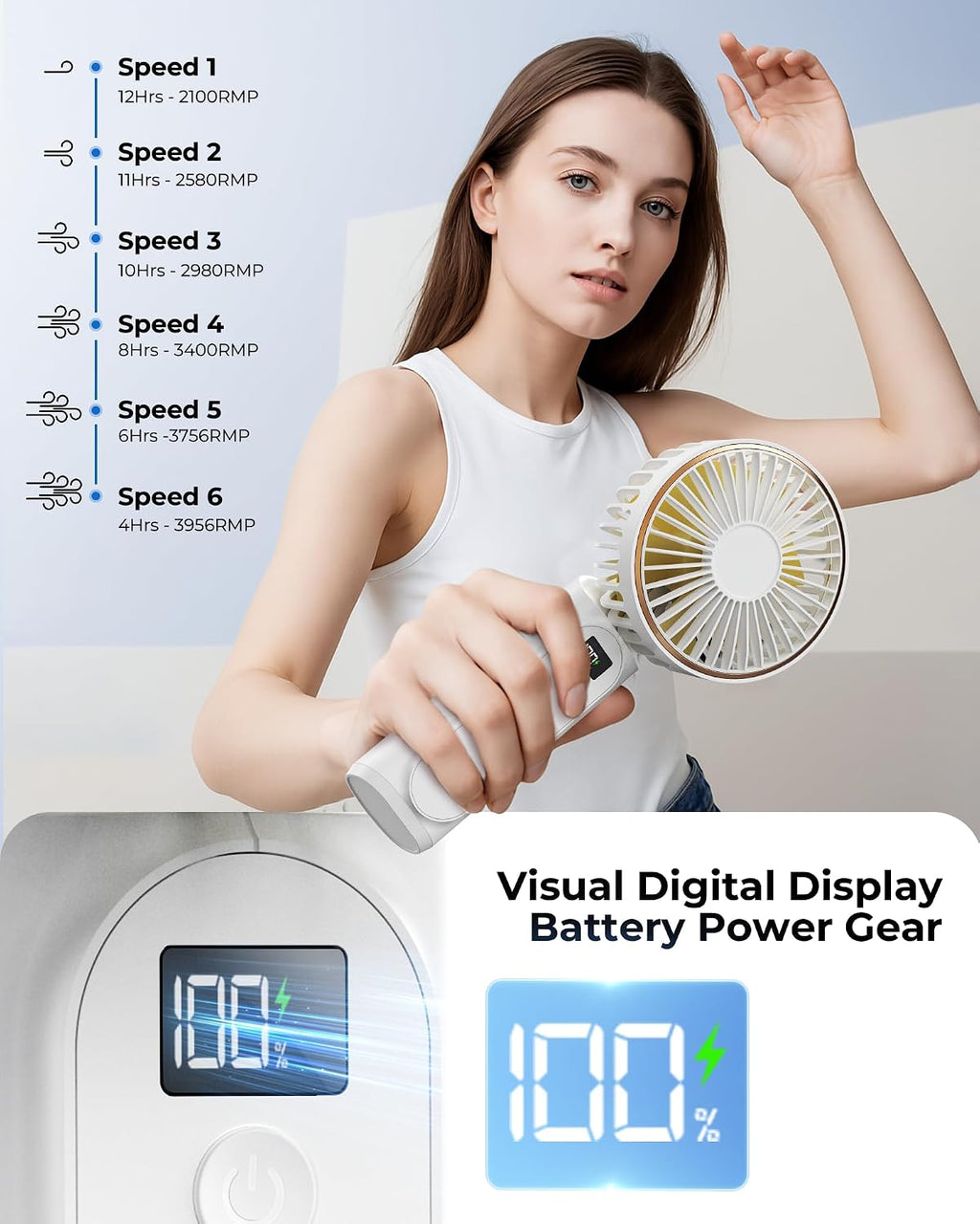 TUNISE Ventilador de Mano Portátil, Ventilador Portátil Recargable,...