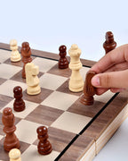 Juego de ajedrez de madera de 15", tablero de ajedrez y damas plegable magnético 2 en 1