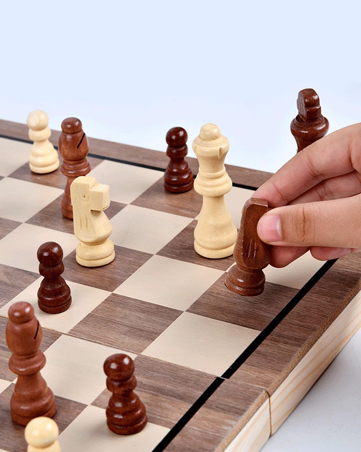Juego de ajedrez de madera de 15", tablero de ajedrez y damas plegable magnético 2 en 1