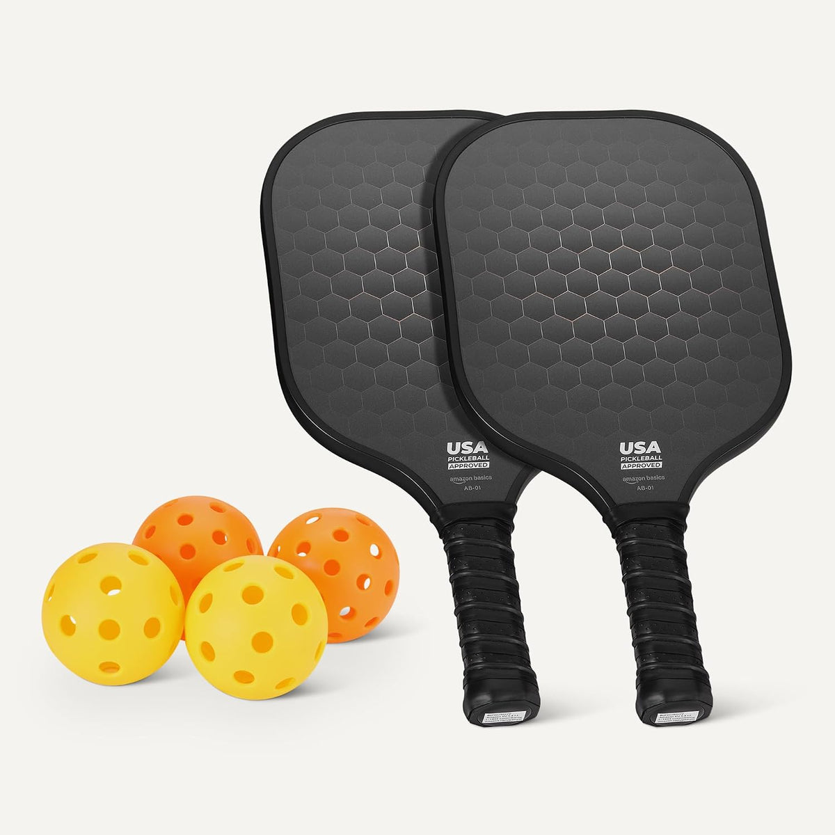 Amazon Basics Paletas de pickleball, juego de 2 paletas aprobadas por USAPA incluidas 4 bolas,