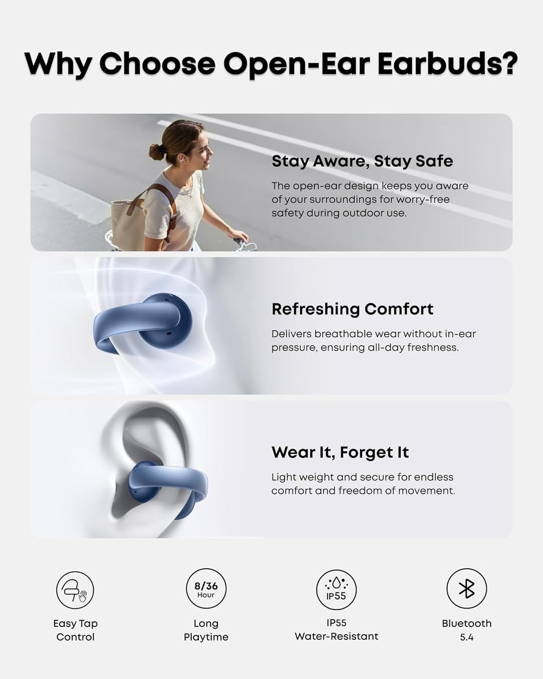 Soundcore AeroClip by Anker, auriculares de oreja abierta, auricula...
