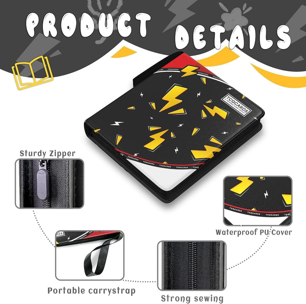 Carpeta de 9 bolsillos, carpeta de tarjetas, 900 bolsillos, tarjetero con 50 fundas extraíbles, diseño de cremallera de 3 anillas, álbumes coleccionables MTG/TCG/Sport para niños y niñas (negro)
