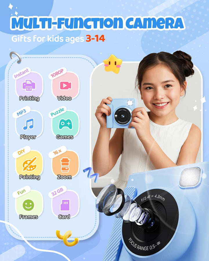 TIATUA Cámara de Impresión Instantánea para Niños, Regalos de Navid...