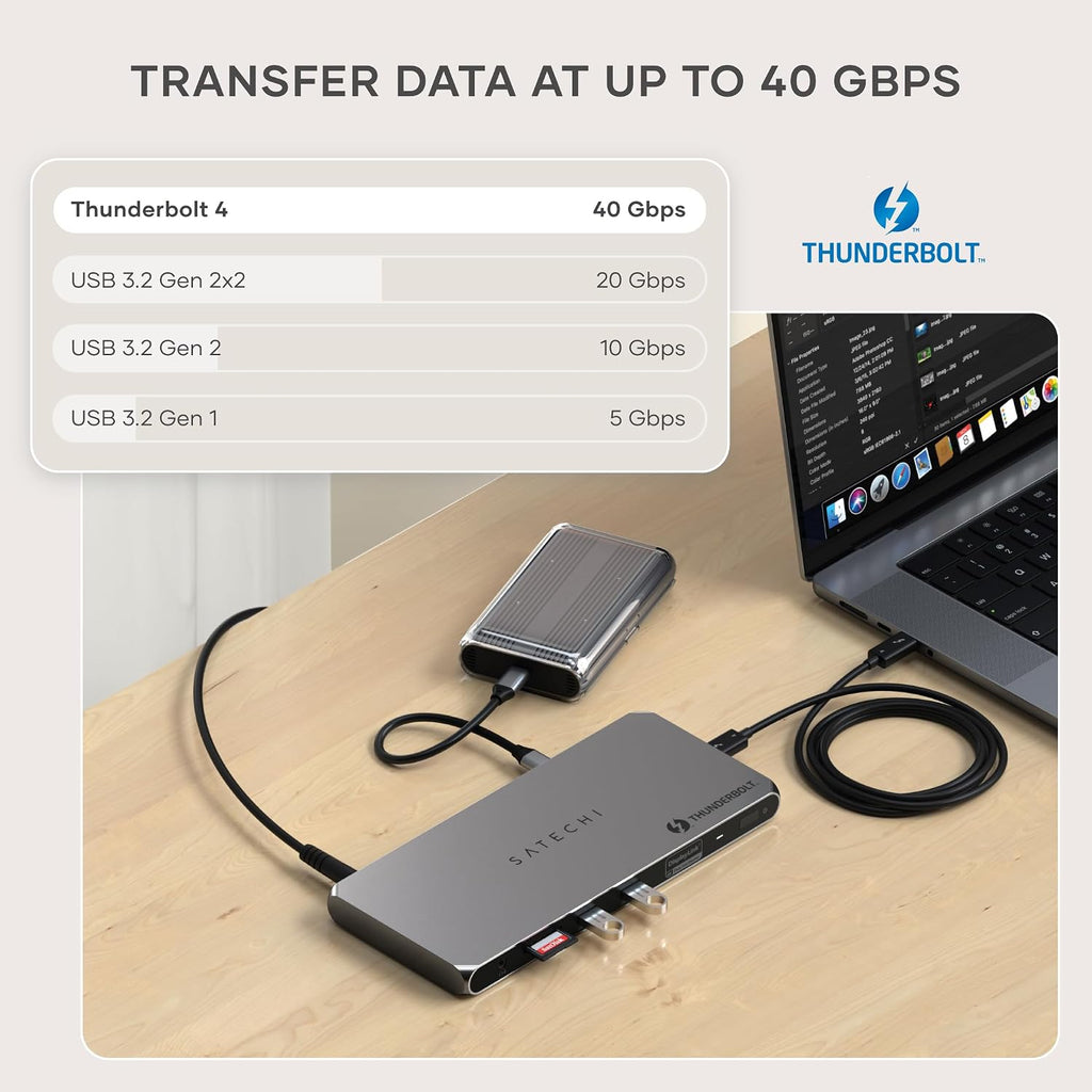 Satechi Thunderbolt 4 Docking Station, 2X 4K/60Hz HDMI Displays