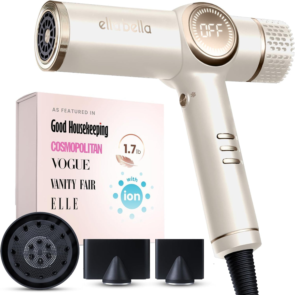 ELLA BELLA® - Secador de pelo iónico profesional con difusor \u2022...