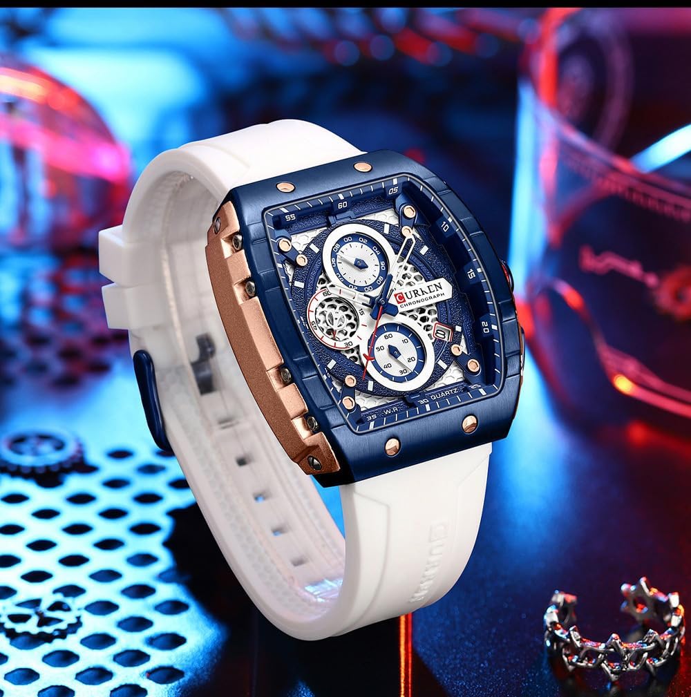 PASOY Reloj cronógrafo para hombre, cara grande, caja Tonneau, correa de