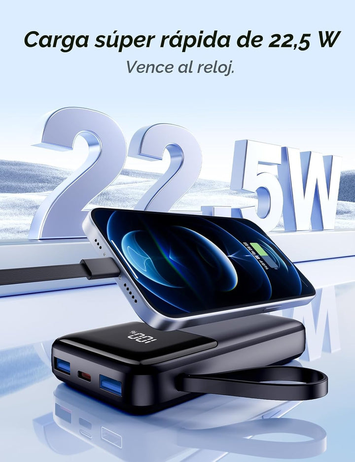 Banco de energía, cargador portátil de 15000 mAh con cable integrad...