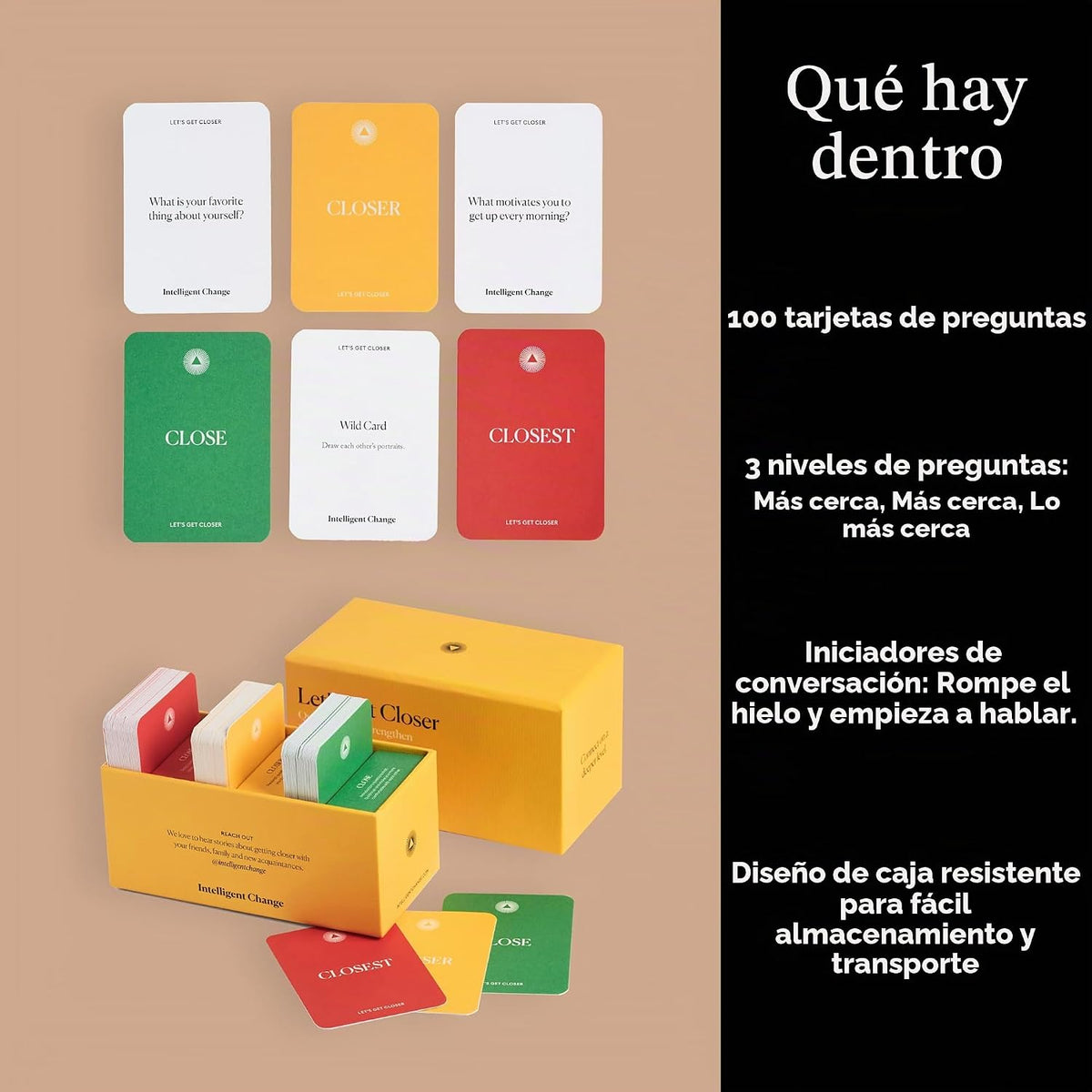 Intelligent Change Juego de cartas Get Closer Social Bonding, iniciadores de conversación con preguntas y actividades divertidas, juegos de conversación para adultos, juego rompehielos con 100