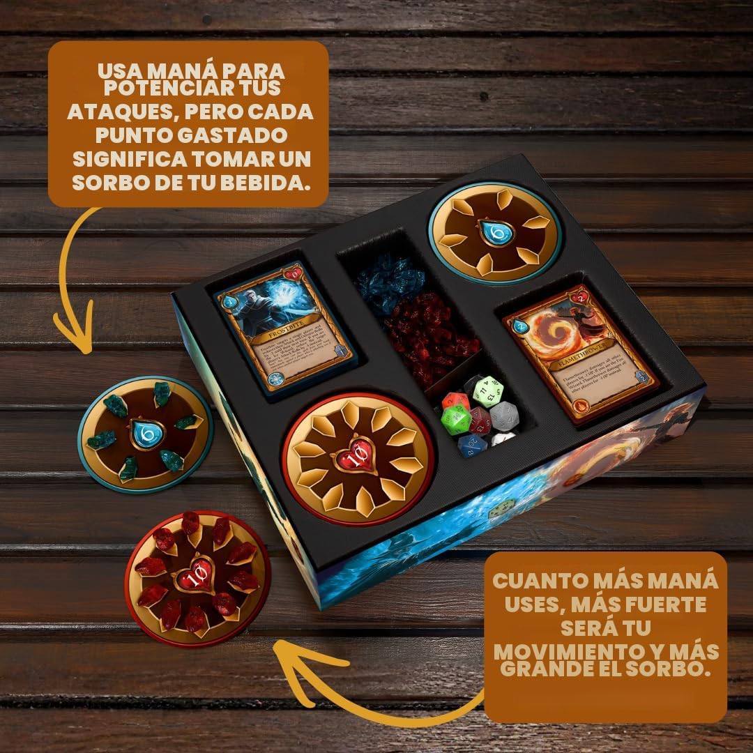 Do or Drink Wizards Tavern Strategy - Juego de cartas para beber para adultos de 21 años en adelante, juego de fiesta de fantasía caótica con hechizos, dados y posavasos | 2 a 8 jugadores, 170 cartas
