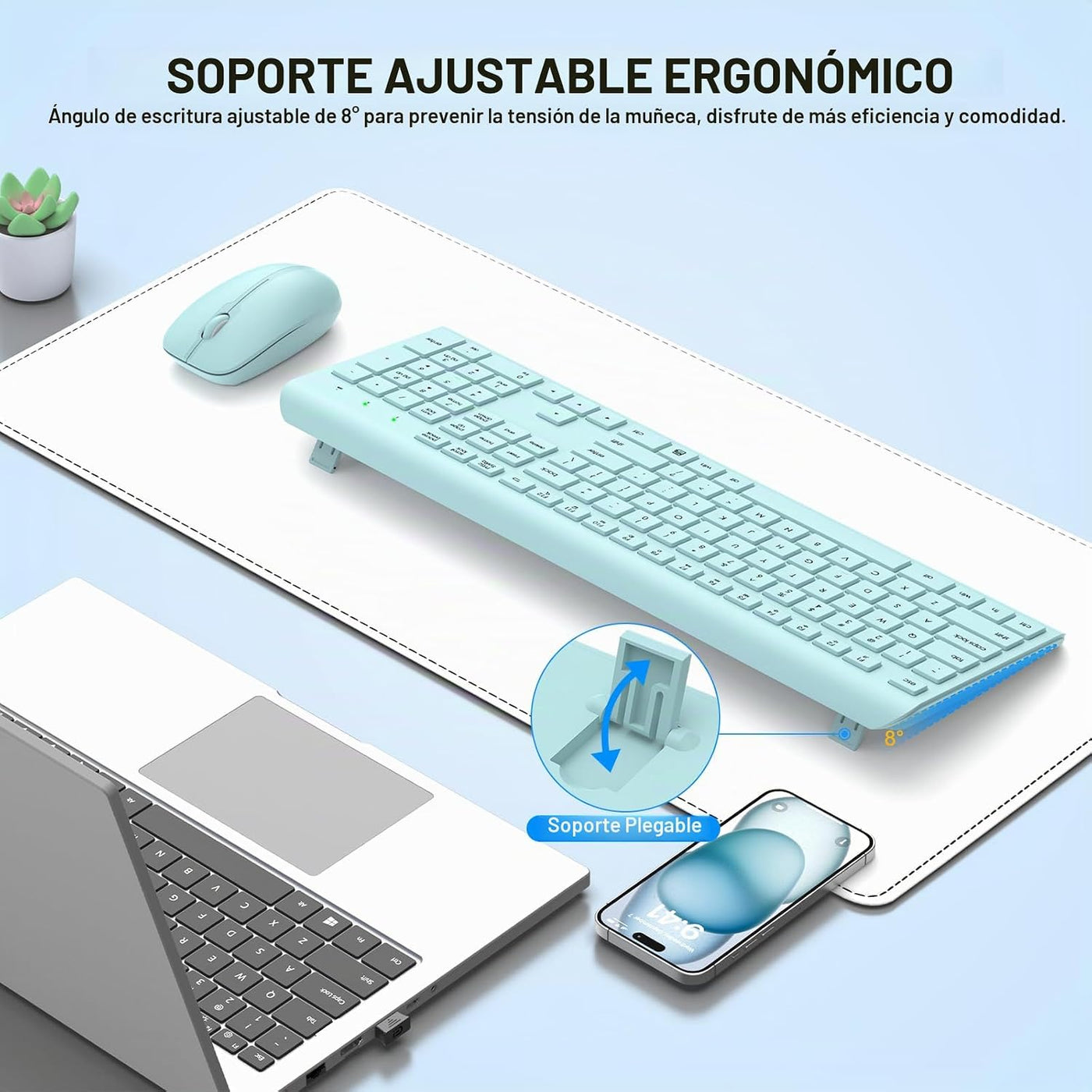 Combo de teclado y mouse inalámbricos, teclado ergonómico silencios...