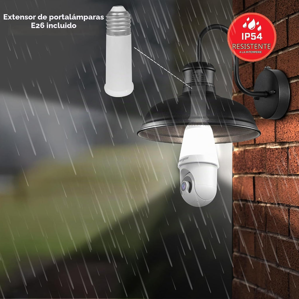 Energizer Cámara de seguridad inteligente con bombilla 2K, luz LED de 1000 lúmenes, cámara de enchufe Wi-Fi 5G y 2.4G para exteriores, seguimiento automático de inclinación panorámica, (detecciones