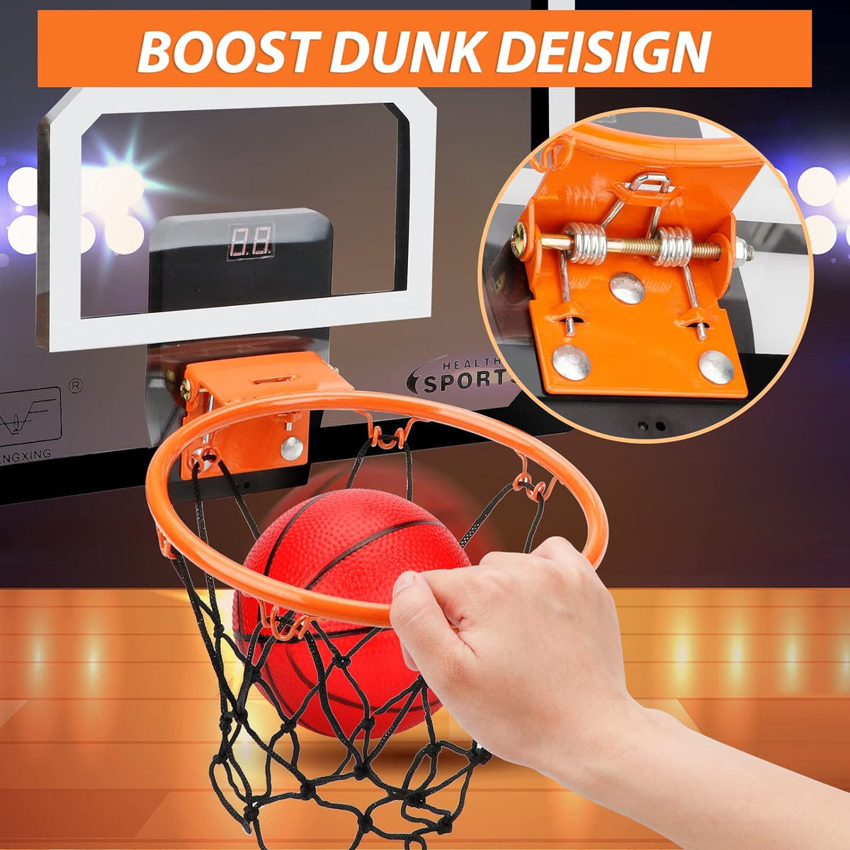 Aro de baloncesto más grande para interiores con borde grande de 9 pulgadas para niños y adultos, aro de baloncesto sobre la puerta para dormitorio con 3 gomas pequeñas de 6 pulgadas, juguete