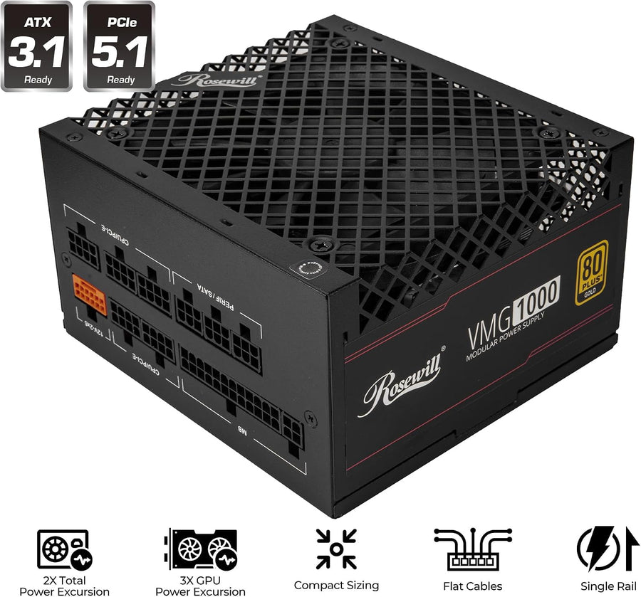 Rosewill VMG 1000W 80+ Gold, compatible con ATX 3.0 y 3.1, fuente d...
