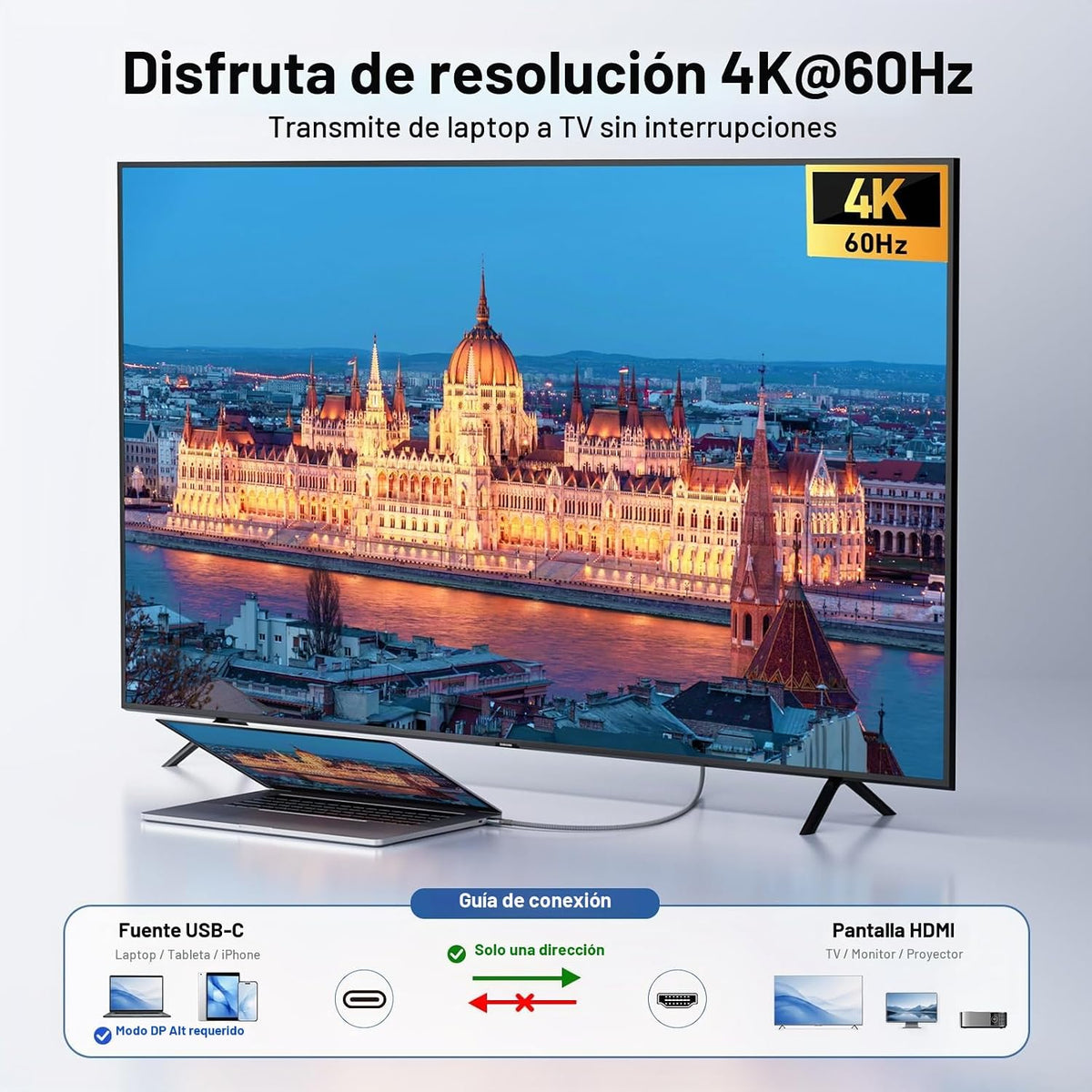 Acer Cable USB C a HDMI para oficina en casa de 10 pies (4K a 60 Hz) para