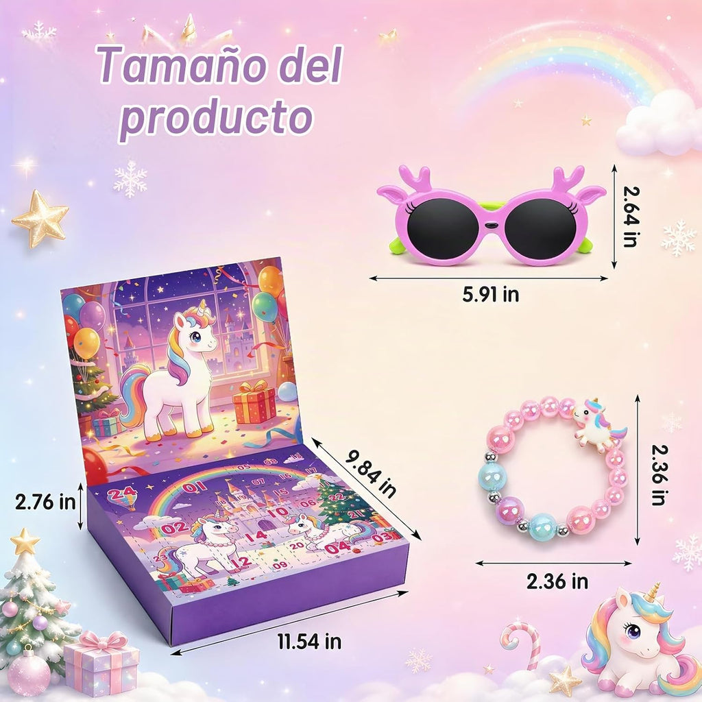 Calendario de Adviento 2026, joyería de unicornio para niñas, sorpresas de 24 días con pulsera de unicornio, collar, accesorios para el cabello, regalos de cuenta regresiva de Navidad, rellenos de