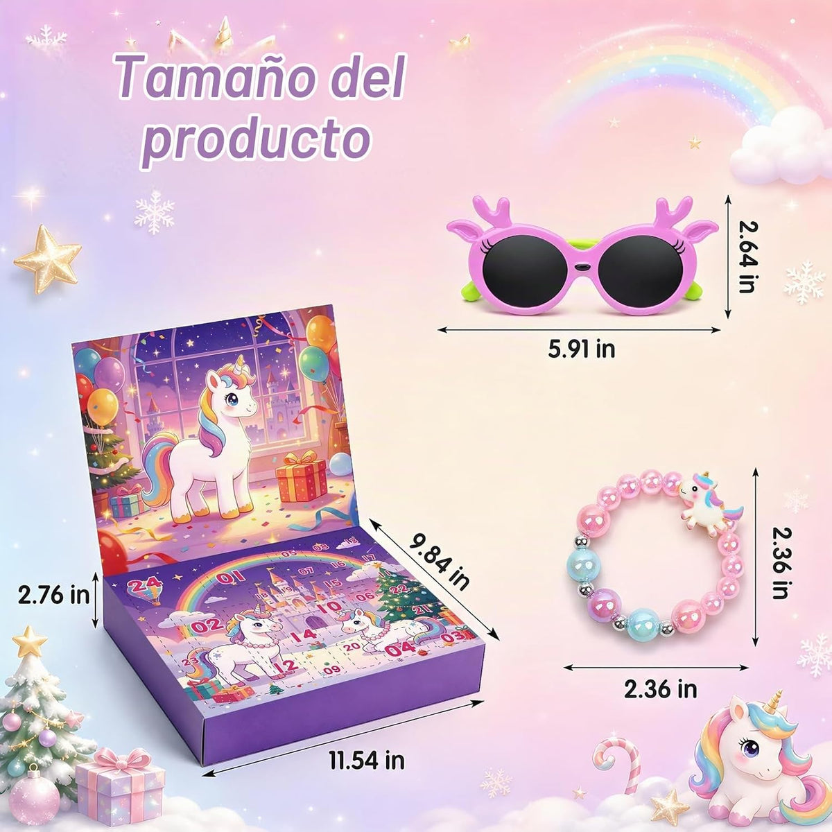 Calendario de Adviento 2026, joyería de unicornio para niñas, sorpresas de 24 días con pulsera de unicornio, collar, accesorios para el cabello, regalos de cuenta regresiva de Navidad, rellenos de