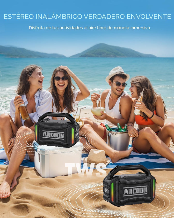 ANCOON Altavoces Bluetooth inalámbricos: 80 W (pico) Altavoz con gr...