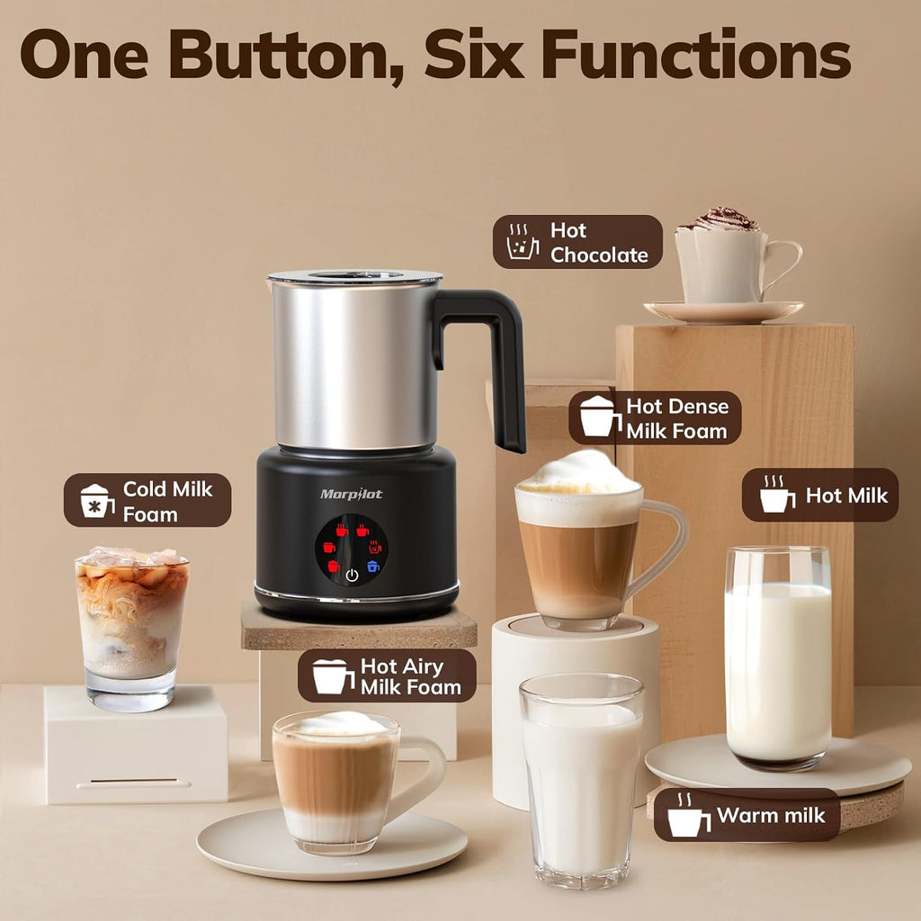 Espumador de leche eléctrico grande y vaporizador, vaporizador de leche de 16.9 onzas, vaporizador de leche y espumador para café con leche o chocolate caliente, apto para lavavajillas, 6 funciones