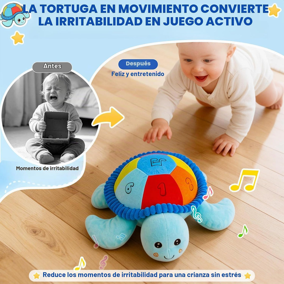Peluche interactivo que arrastra la tortuga, juguete sensorial