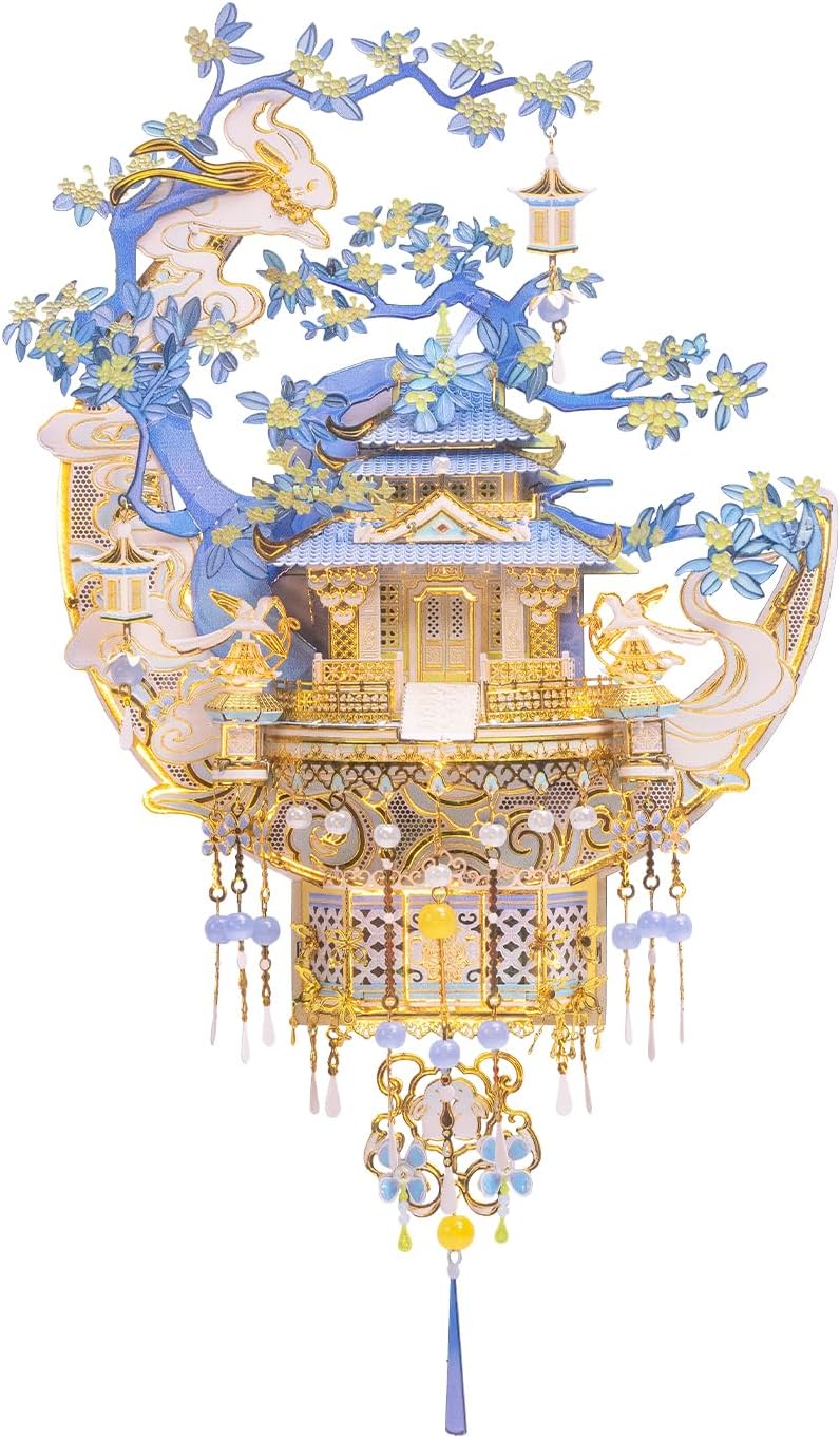 MU Moon Palace - Rompecabezas de metal 3D para adultos, kit de modelo de pagoda china con diseño de conejo de jade y osmanthus, manualidades de montaje de metal de dificultad de 4 estrellas