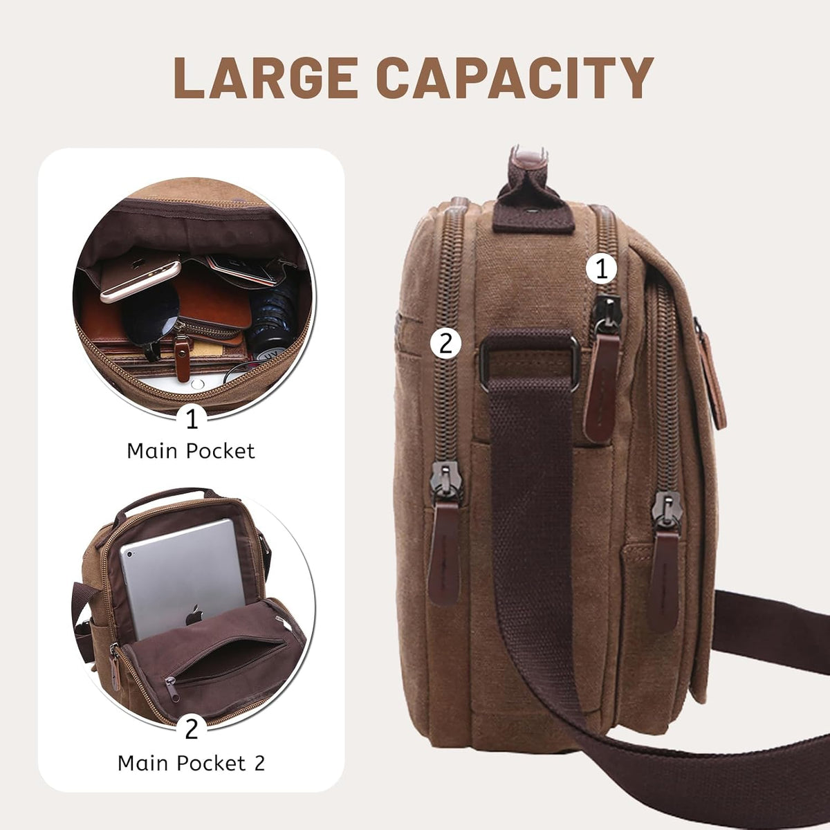 mygreen Bolso pequeño de hombro cruzado de lona para mensajero Bolso de trabajo