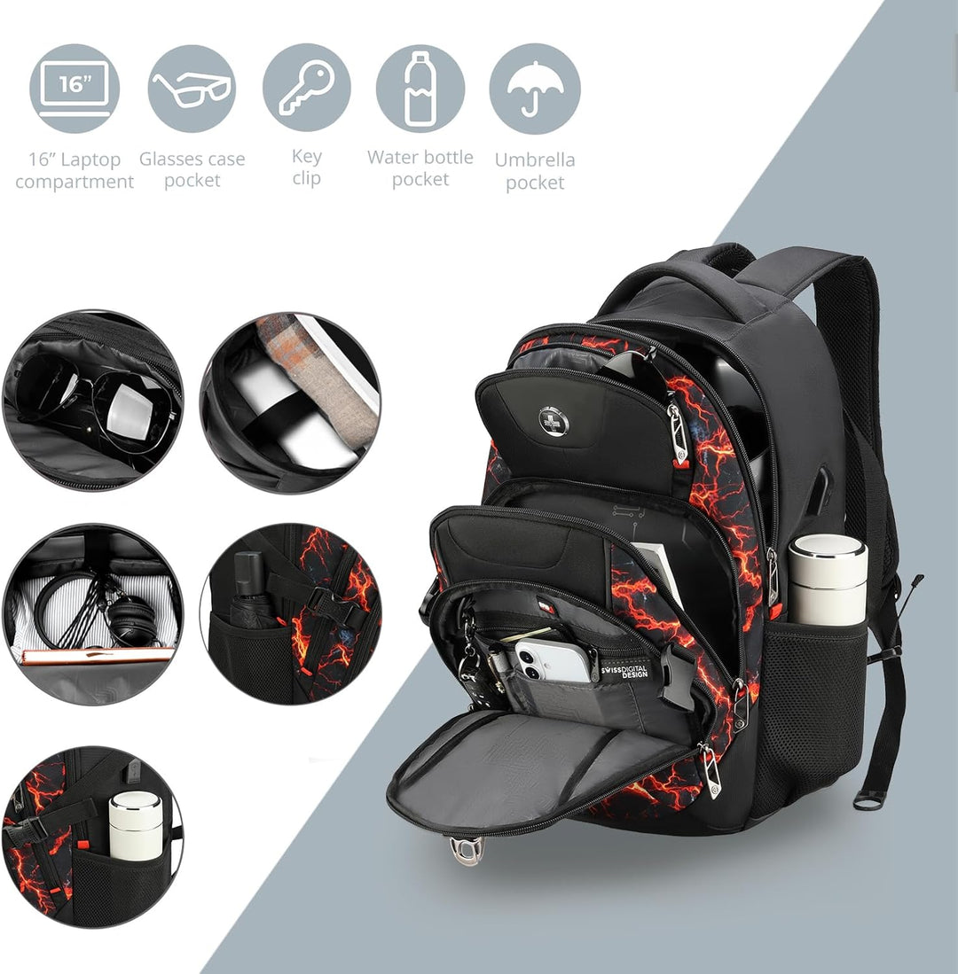 Mochila para computadora portátil Swissdigital con puerto de carga...