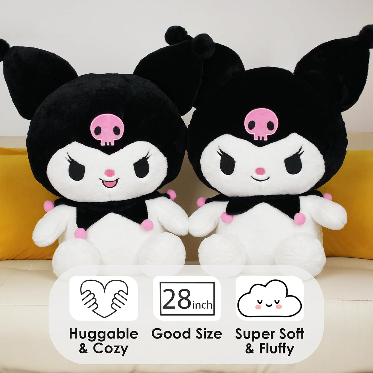 Juju Black Kawaii Plush (28 in) - Peluche Kawaii Negro (28 in) - Peluche Grande Kawaii - Peluche Gigante - Plushie (Hpy)