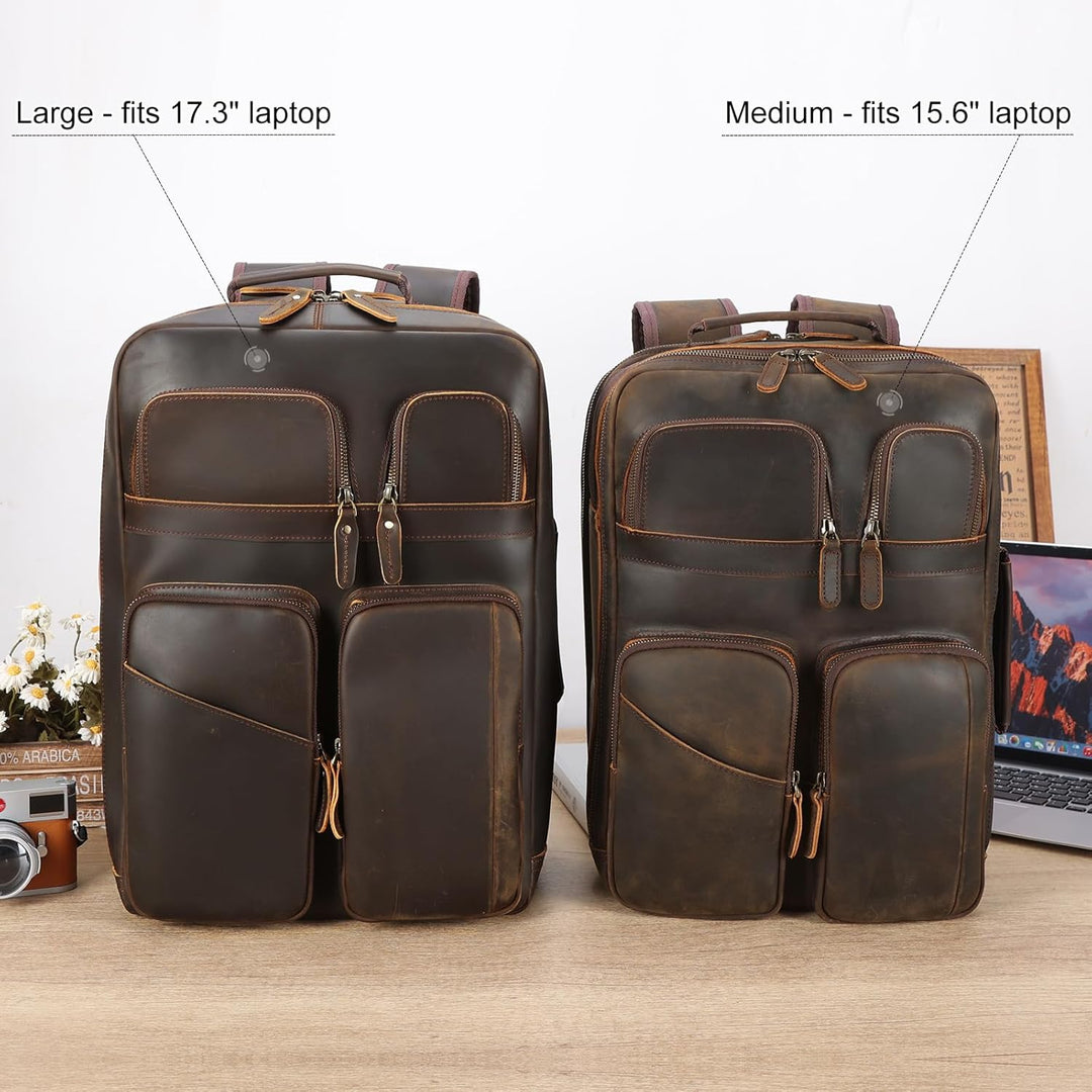 TIDING Mochila para portátil de cuero de grano completo de 17.3 pul...
