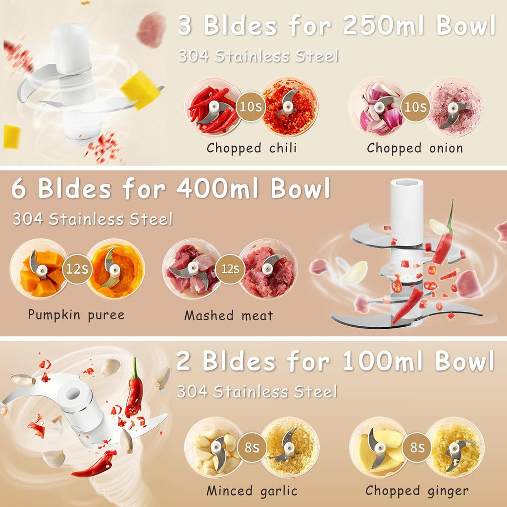 Mini procesador de alimentos inalámbrico Chopper Set w/Multi 3 Bowl (13.5"