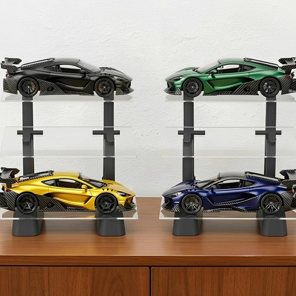 Soporte de exhibición de modelos de automóvil de 3 niveles, vitrina en ángulo para modelos de fundición a presión a escala 1/24, organizador de mesa para 3 modelos, regalo ideal para