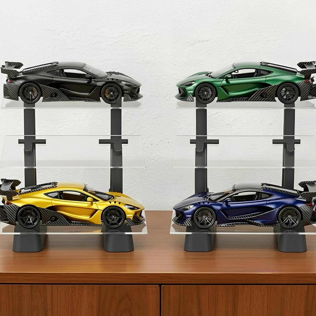 Soporte de exhibición de modelos de automóvil de 3 niveles, vitrina en ángulo para modelos de fundición a presión a escala 1/24, organizador de mesa para 3 modelos, regalo ideal para