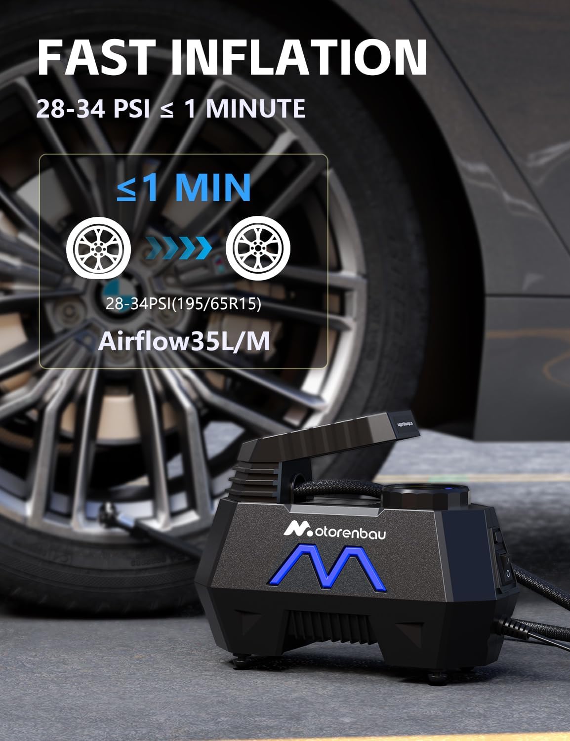 Motorenbau Inflador de neumáticos, compresor de aire portátil, bomb...