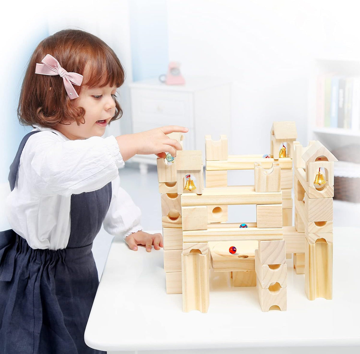 Carrera de mármol de madera para niños, juego de construcción de laberinto