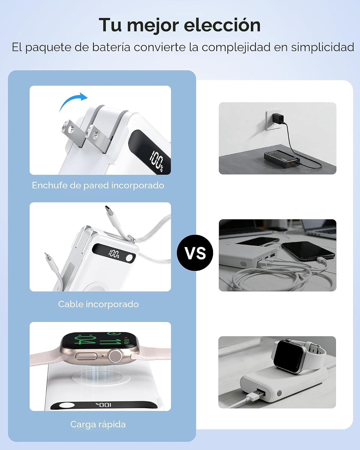 10000mAh 22.5W Power Bank Cargador portátil con cables incorporados...