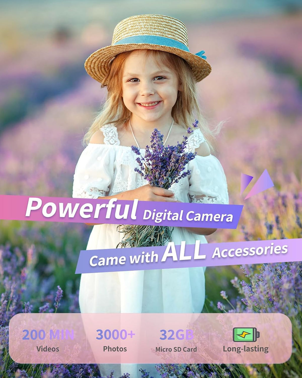 Cámara digital, FHD 1080P - Cámara de apuntar y disparar para niños, Púrpura