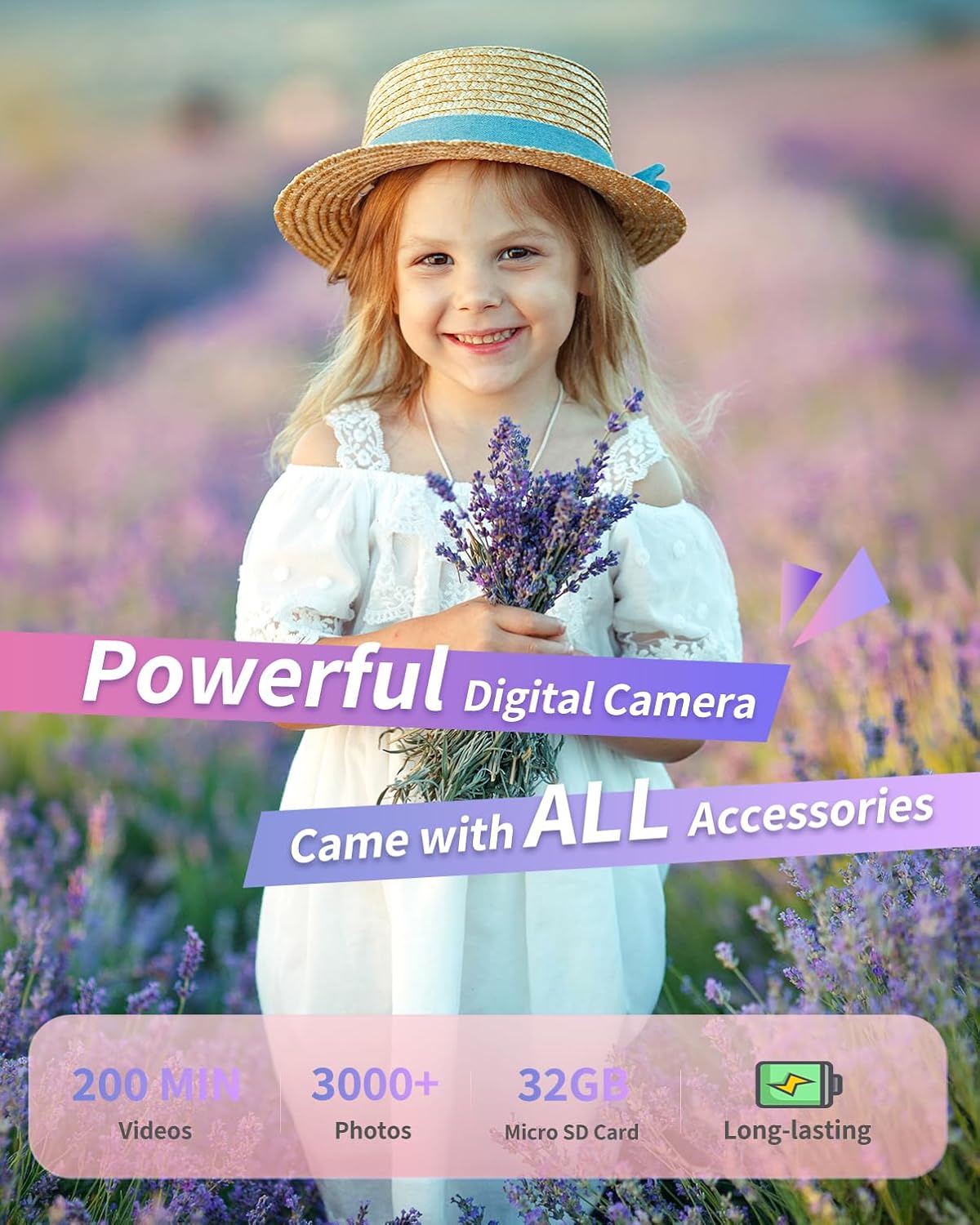 Cámara digital, FHD 1080P - Cámara de apuntar y disparar para niños, Púrpura