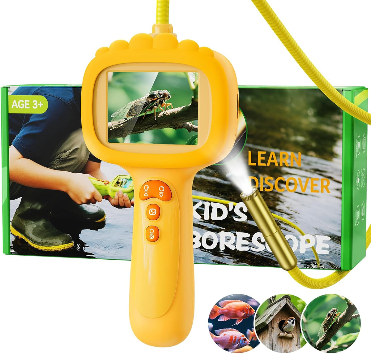 Cámara Boroscopio Serpiente con Luz para Niños, Juguetes STEM Educativos al Aire Libre, Regalos de Ciencia para Niño de 5 Años, Actividades de Campamento en la Naturaleza, Mejor Regalo de Cumpleaños