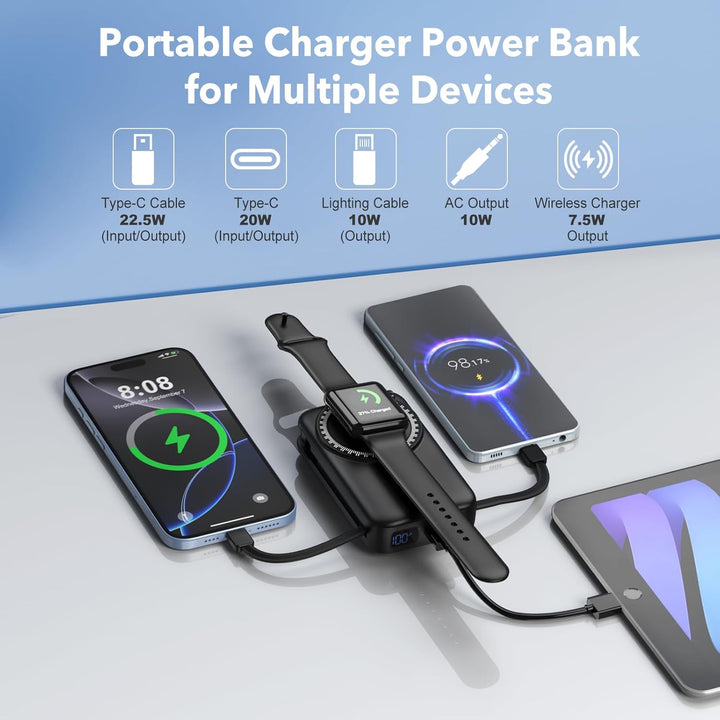 Cargador portátil magnético de 10000 mAh para iPhone con cables int...