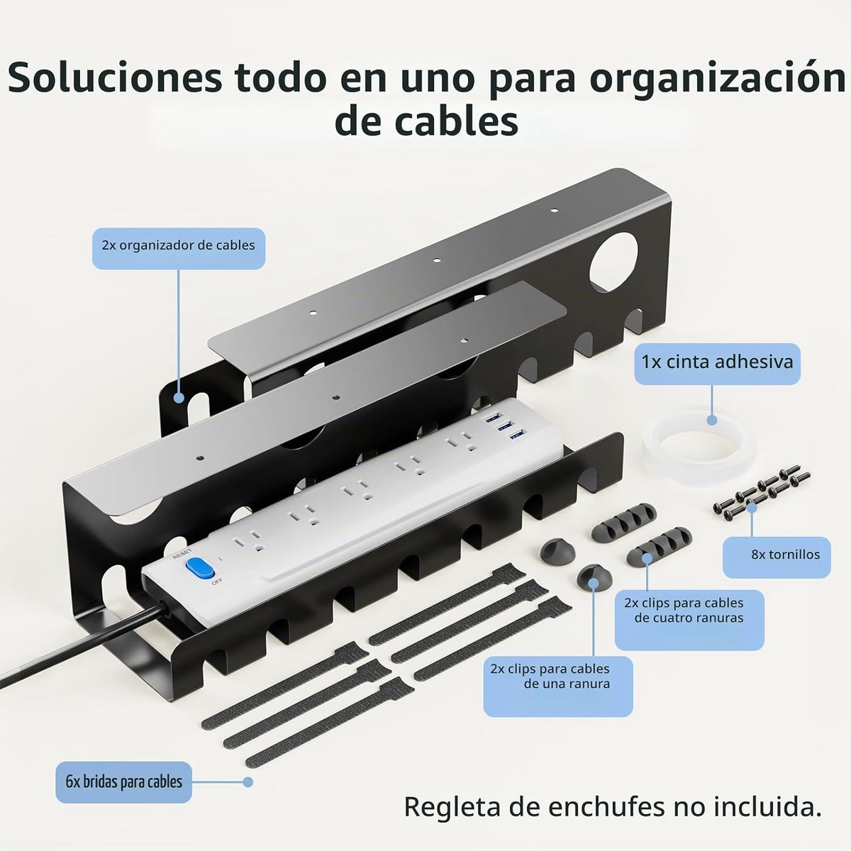 Delamu Paquete de 2 bandejas metálicas para organizar cables debajo del
