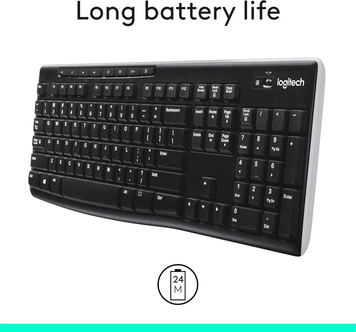 Teclado inalámbrico K270, receptor unificador USB, color negro, Negro