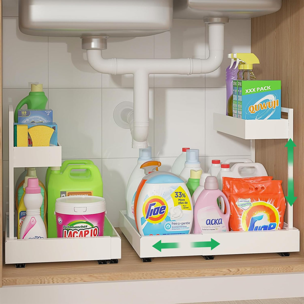 Organizador expandible para debajo del fregadero con ajuste de altura de 6 niveles