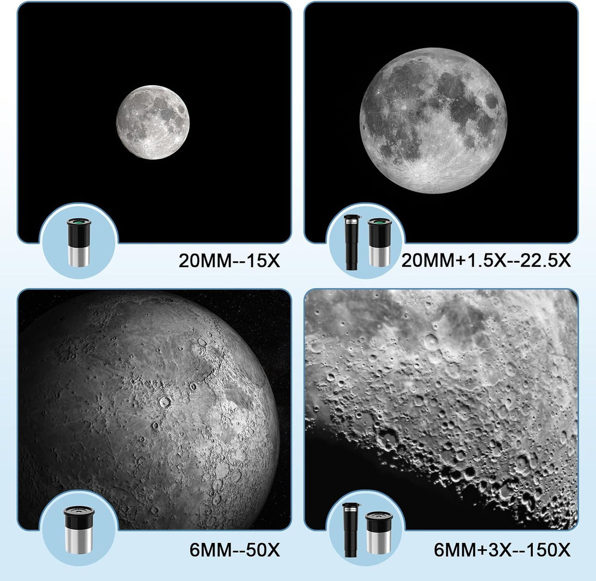 Telescopio para niños, telescopios de apertura de 2.756 in para adultos (15X-150X) con óptica FMC, telescopio refractor astronómico de 11.811 in para principiantes con adaptador de teléfono