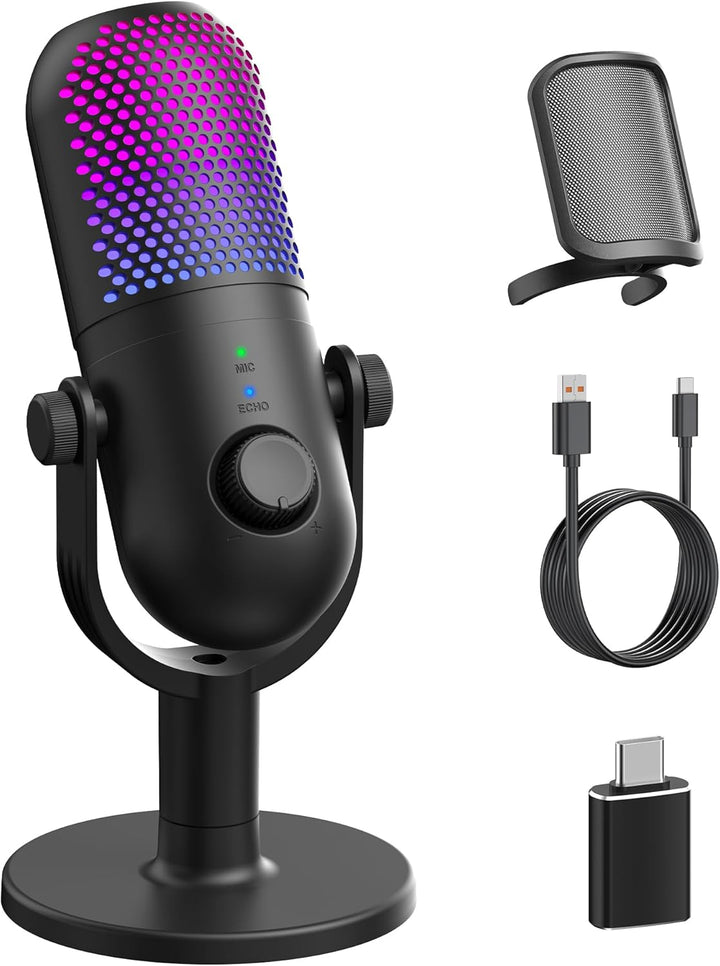 Micrófono USB para juegos de PC: Micrófono de condensador RGB para...
